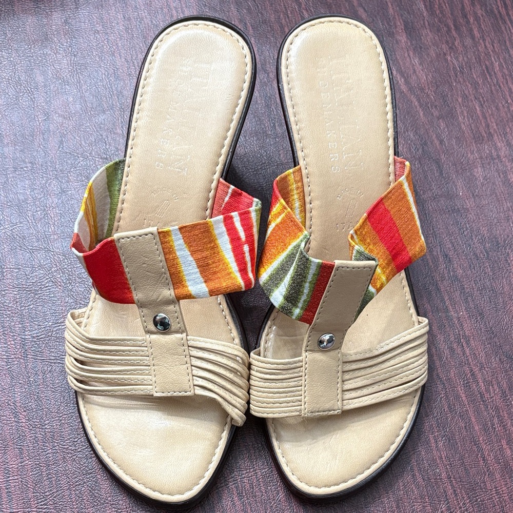 Italian Shoemakers Red and Green Striped Sandals